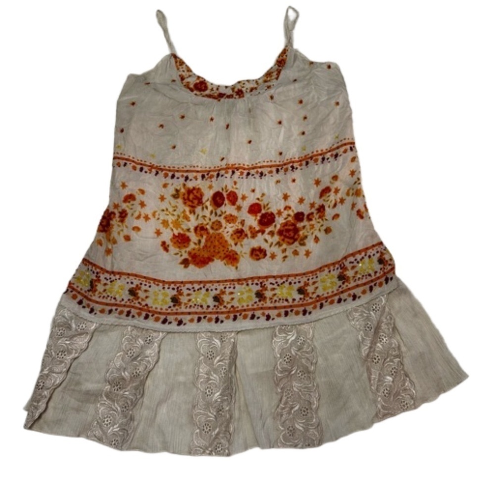 Free People  Dress and Cami Ivory& Orange Floral Print  Teal Cami  Size S/P NEW - Picture 4 of 16